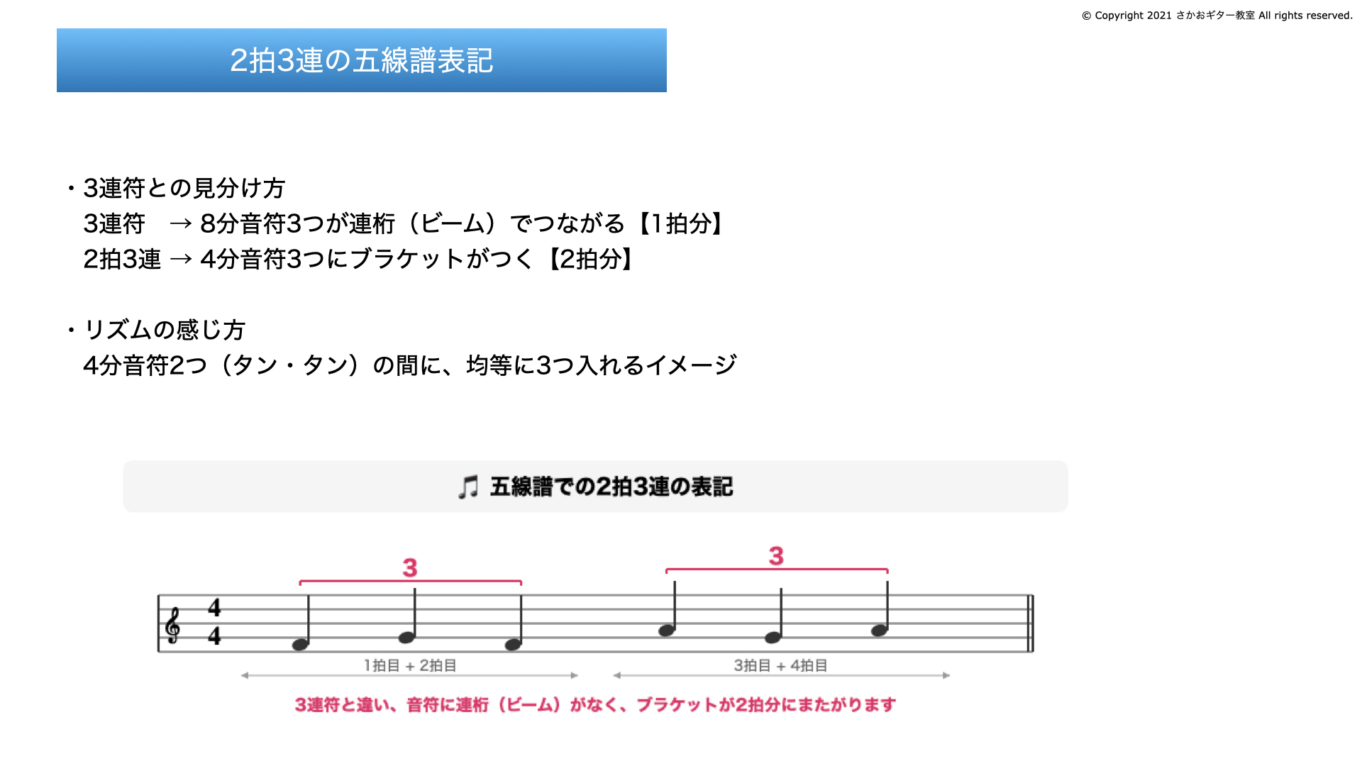 2拍3連の五線譜表記