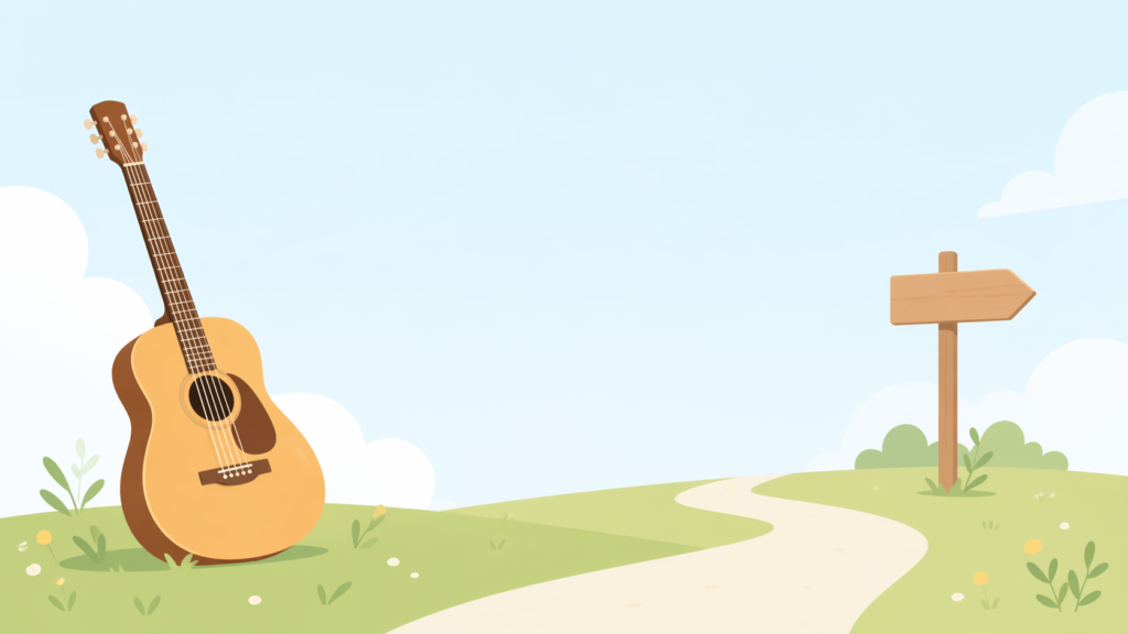 ギターと道しるべのイラスト